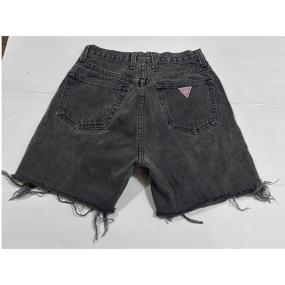 Guess Vtg Mom Jeans Raw Hem Y2K Shorts 25 High Rise Cotton Washed Black Pockets